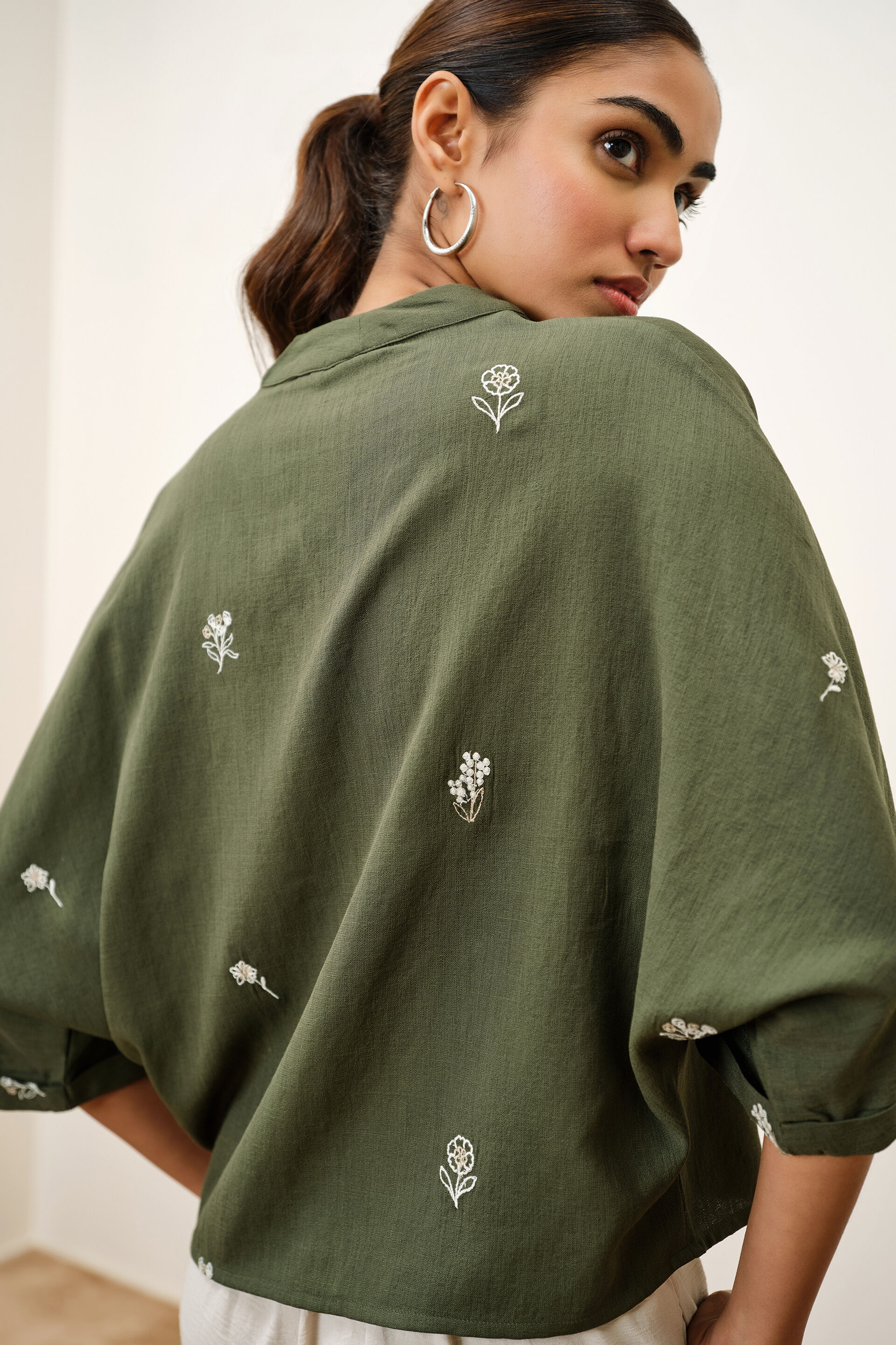 Olivae Embroidered Shirt, Olive, image 5